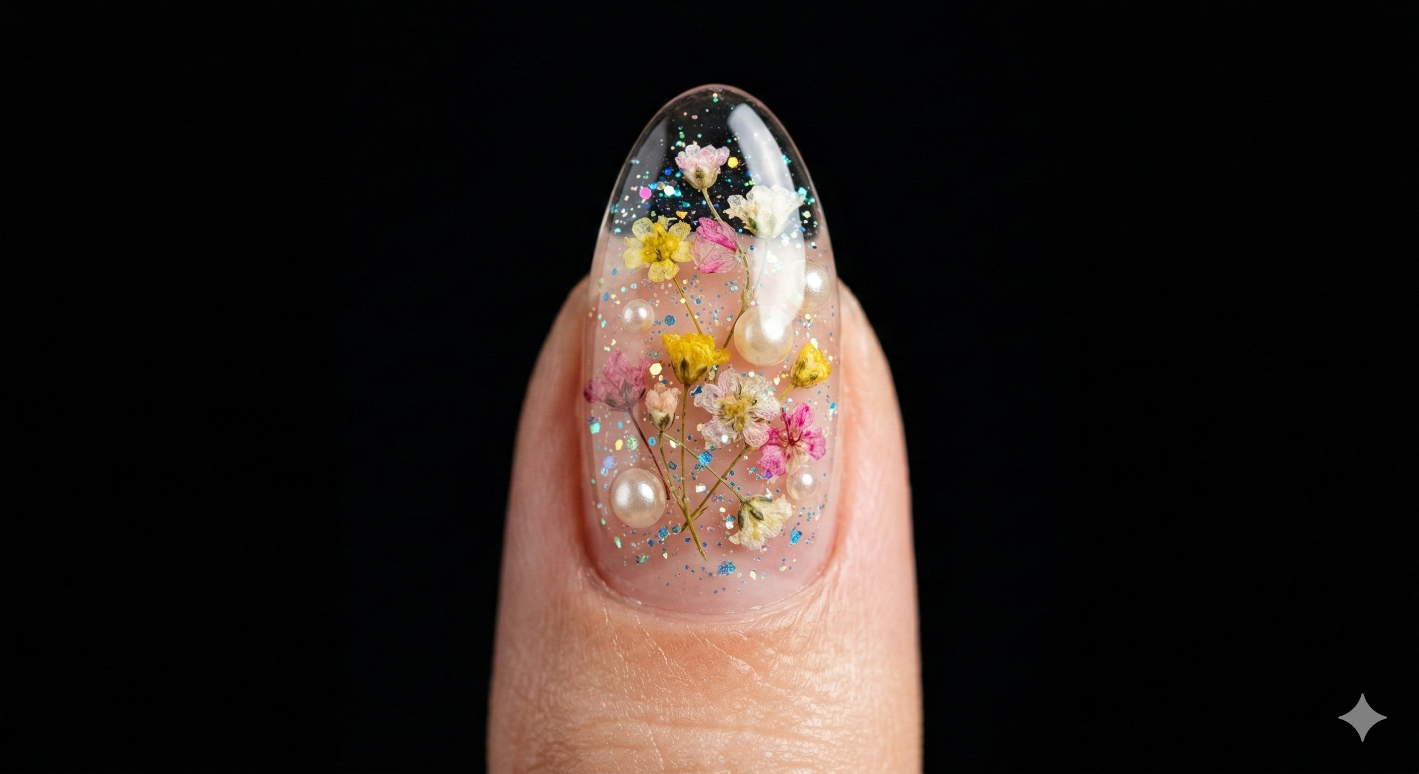 Encapsulado macro - flores e pérolas